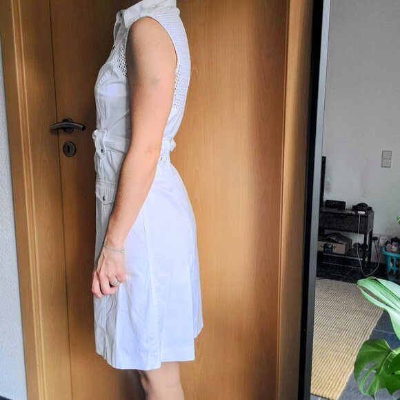 Calvin Klein White Sleeveless Belted Button Front Shirt Dress Size 4 - Picture 10 of 11